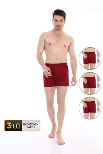 Çift Kaplan Erkek Penye Bordo Boxer 805 3'Lü Ekonomik Paket