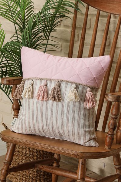 Aisha's Design Colorful Tasseled Mink Striped Throw Pillow Cover,k-196