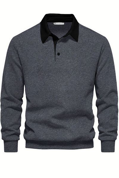 GHASSY CO. Ghassy Co. Men's Retro Color Blocked Cotton Shirt Collar Sweatshirt