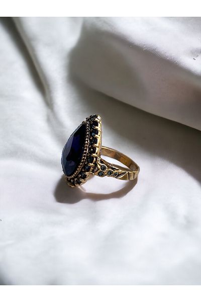 FAYRA ACCESSORIES Crystal Stone Diamond Mounted Water Drop Ring