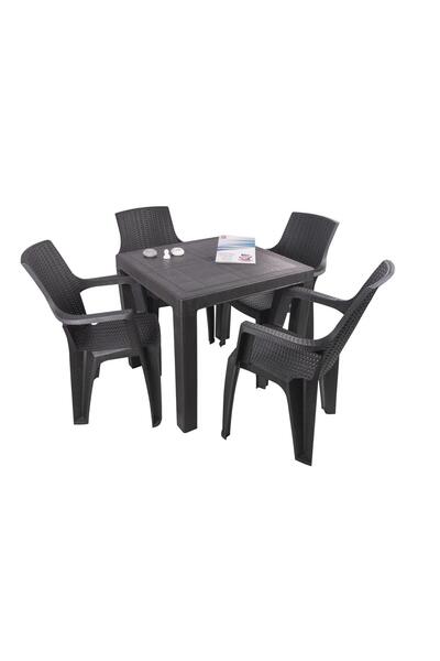 Mandella Elit Rattan 80x80 Nibras Koltuk Masa Takımı Kahverengi