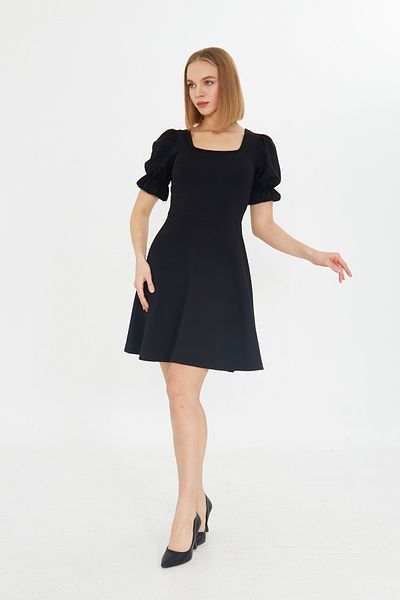 ESPİNA Women's Square Neck Balloon Sleeves Mini Length Crepe Dress