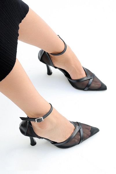 Beyond Women's Black Sirena Mesh Evening Dress Shoes 9cm Byndversi̇n01