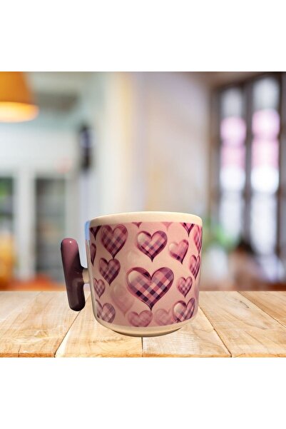 Clicksy Valentine's Day Special Mug with Purple Heart Design and Purple t Handle - Romantic Gift