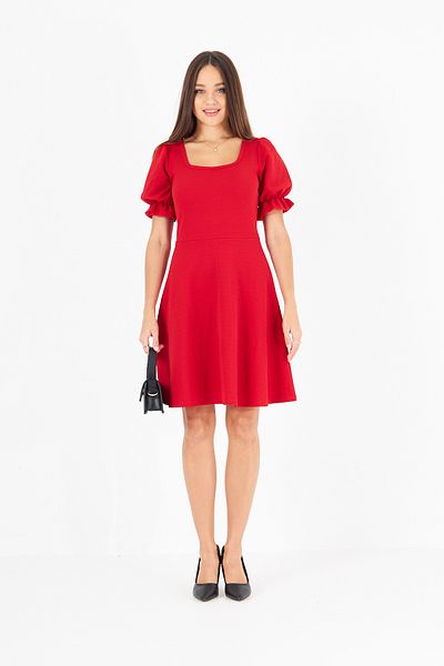 ESPİNA Women's Square Neck Balloon Sleeves Mini Length Crepe Dress