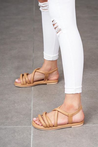 Beyond Women's Nude Spark Puff Elastic Leather Sandals 2cm Byndsprk01