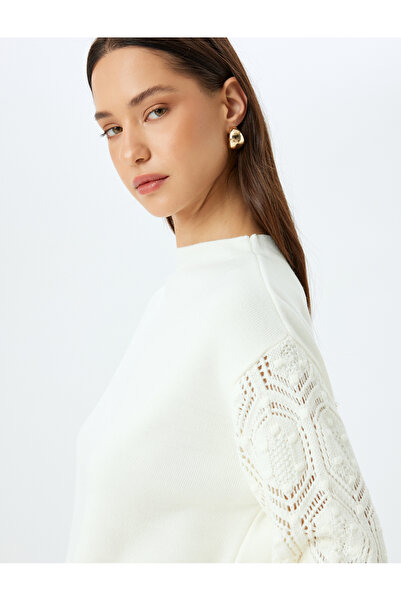 Koton Lightweight Stand Collar Long Sleeve Knitwear Sweater with Openwork Sleeves