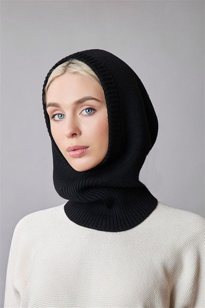 Berren Women's Knitwear Balaclava - Black Beret Neck Collar Snow Mask