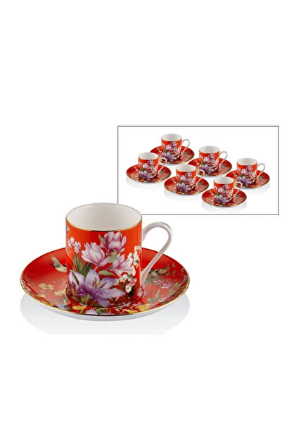 Erden Home Design LAMEDORE Botanıca Red 6 Kişilik Kahve Fincan seti