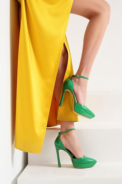 Beyond Grass Green Patent Leather Platform Evening Dress - Pointed Toe, Ankle Strap, 13cm Byn