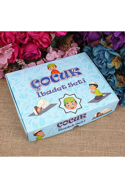 İkranur Children's Prayer Mat and Educational Book Prayer Set - Blue 45X82 cm - 110 Gr - Rosary
