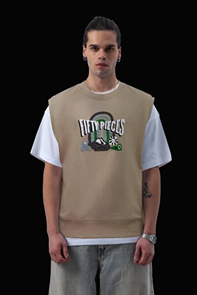 Fifty Pieces Erkek Boz Oversize Süveter