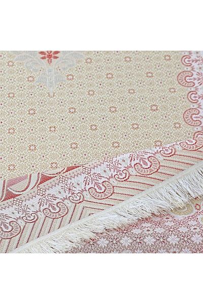 İkranur Silk Satin Ottoman Patterned Prayer Rug Red 67X120 cm - 230 Gr