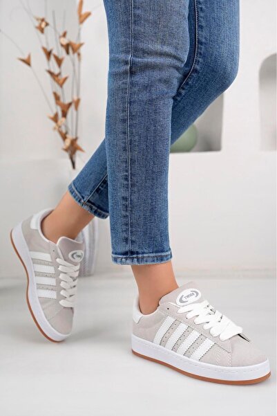 homiro Unisex Klasik Bağcıklı Ortopedik Spor Sneaker Ayakkabı-füme-beyaz