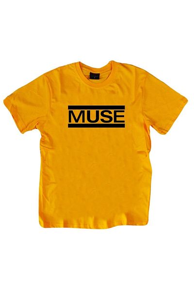 fame-stoned Унисекс тениска с щампа Muse, 100% памук, жълта