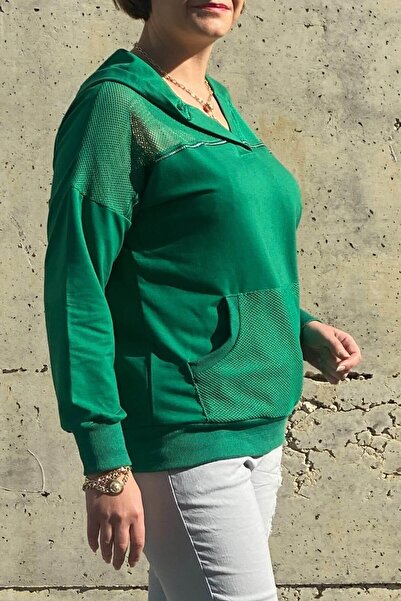 Mia Butik Women's Green Mesh Detailed Blouse