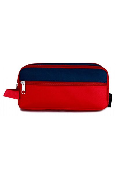 Pippa Red Navy Blue School Pencil Bag with Three Compartments