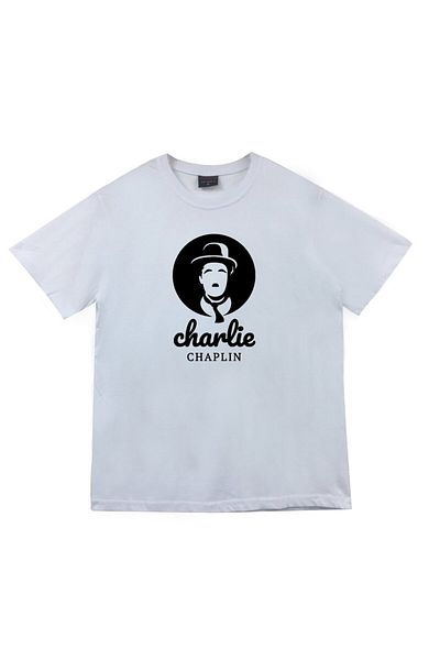 fame-stoned Μπλουζάκι Charlie Chaplin Printed Unisex 100% Cotton White T-shirt