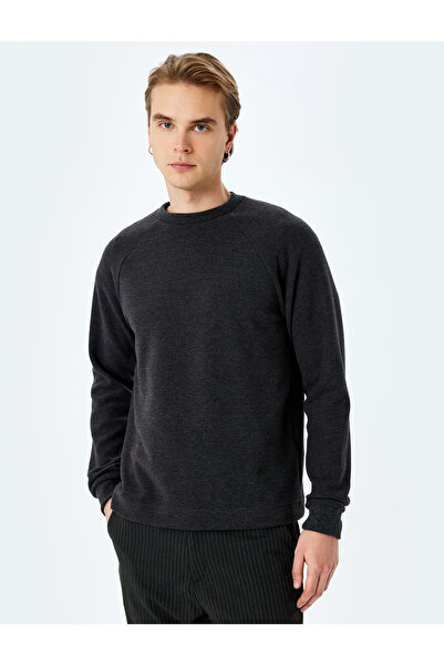 Koton Stitching Detail Cotton Blended Long Sleeve Crew Neck Basic Sweatshirt