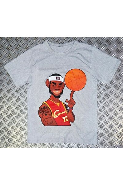 fame-stoned Μπλουζάκι Lebron James Printed Unisex 100% Cotton Grey T-shirt