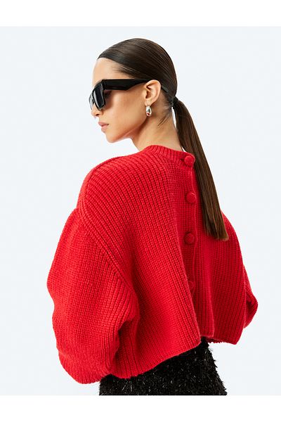 Koton X Sibil Çetinkaya - Long Sleeve Round Neck Double Sided Button Use Crop Knitted Cardigan