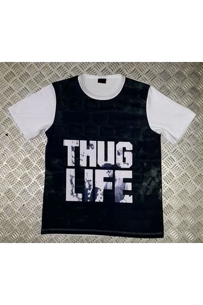 fame-stoned Μπλουζάκι Unisex White Thug Life Printed