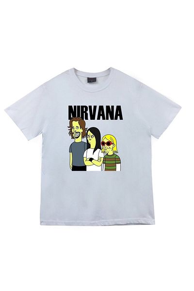 fame-stoned Μπλουζάκι Nirvana Music Band με στάμπα Unisex 100% βαμβακερό λευκό μπλουζάκι