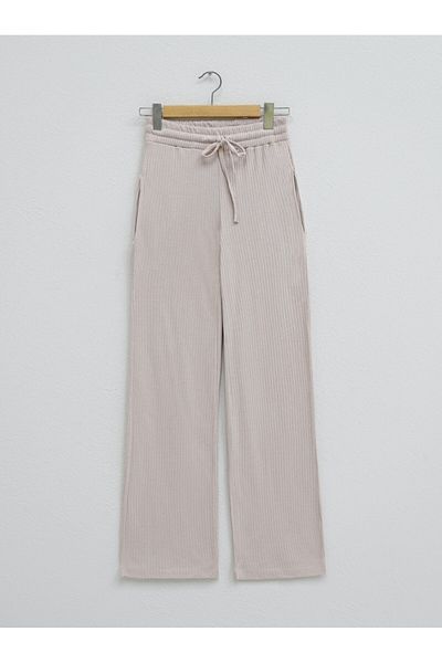Modamorfo Beige Viscose Trousers - Raised with Lace-Up and Pockets
