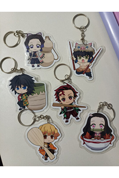 nihonwosekai Demon Slayer Anime Anahtarlık Seti Pvc Laminasyon Kaplama