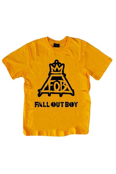 fame-stoned Унисекс тениска с щампа Fall Out Boy, 100% памук, жълта