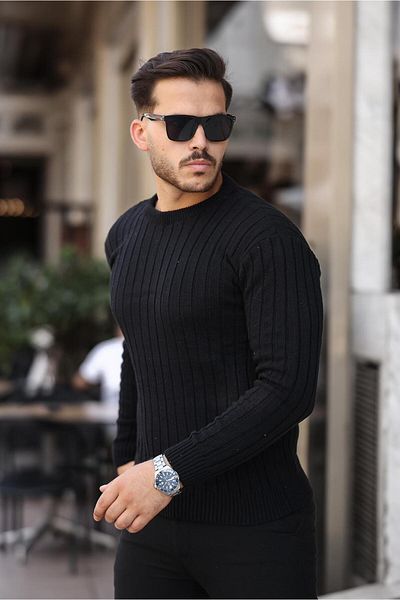 Cosy&Chic Ανδρικό Πλεκτό Μαύρο Πουλόβερ με λαιμόκοψη