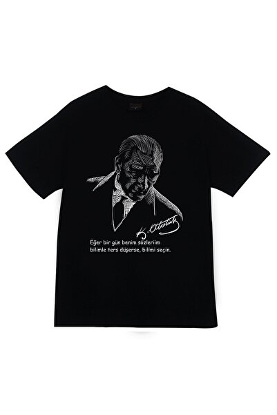 fame-stoned Gazi Mustafa Kemal Ataturk Štampano Unisex 100% pamuk Crna T-shirt
