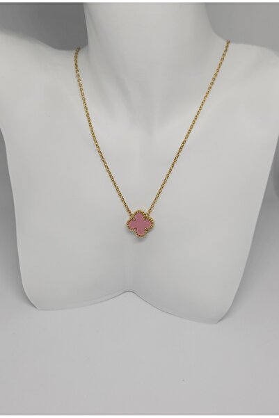 Ela takı Aksesuar 316L Çelik PEMBE  Tek Van Cleef Kolye