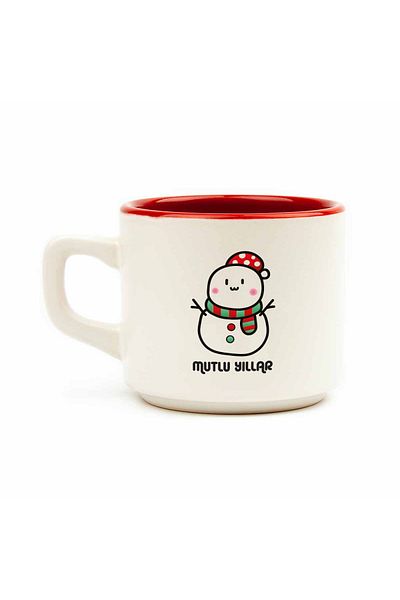 PALTO TASARIM Happy New Year Snowman 2-Piece White Venus Mug-New Year Themed Set of 2 Mug