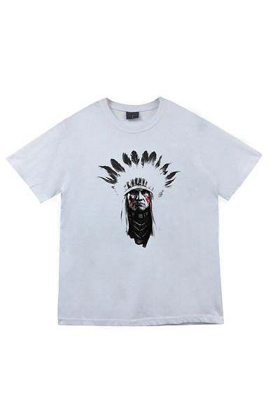 fame-stoned Μπλουζάκι Unisex με στάμπα ιθαγενών Αμερικανών 100% βαμβακερό λευκό