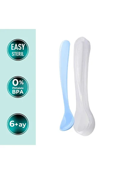 Mamajoo Ergonomic Feeding Spoon & Storage Box, Powder Blue, 6 Months, Set of Two