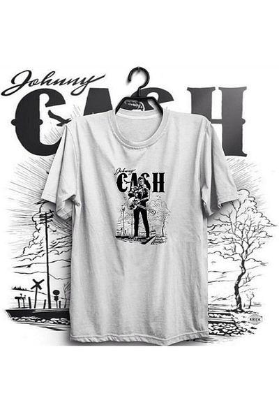 fame-stoned Μπλουζάκι Johnny Cash Printed Unisex 100% Cotton Λευκό T-shirt