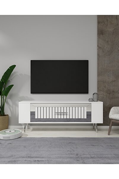 DEMONTE DECOR RETROLP3 TV SEHPASI BEYAZ-GÜMÜŞ