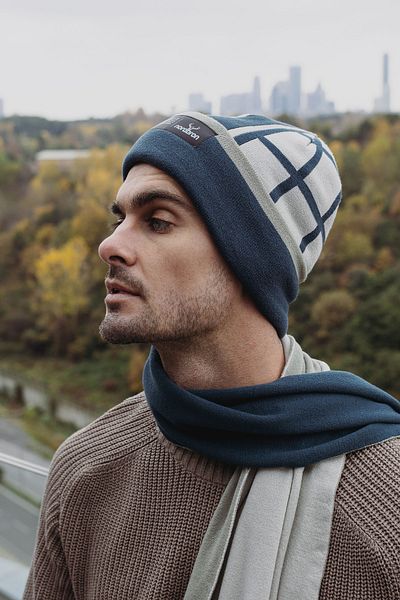 Nordbron Logo cu model albastru ocean pentru bărbați Tricotaj moale Beanie Stretchy Basic Double Fold Winter Brophy