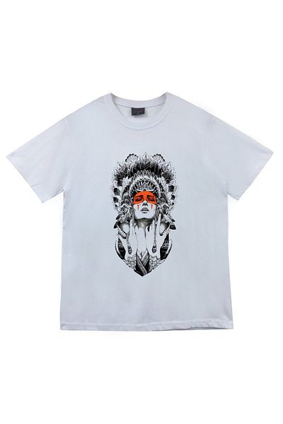 fame-stoned Μπλουζάκι Unisex White Native American Printed
