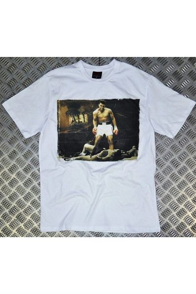 fame-stoned Μουάμεν Άλι εμπριμέ Unisex 100% βαμβακερό λευκό μπλουζάκι
