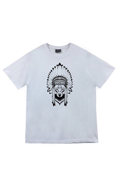fame-stoned Μπλουζάκι Unisex με στάμπα ιθαγενών Αμερικανών 100% βαμβακερό λευκό