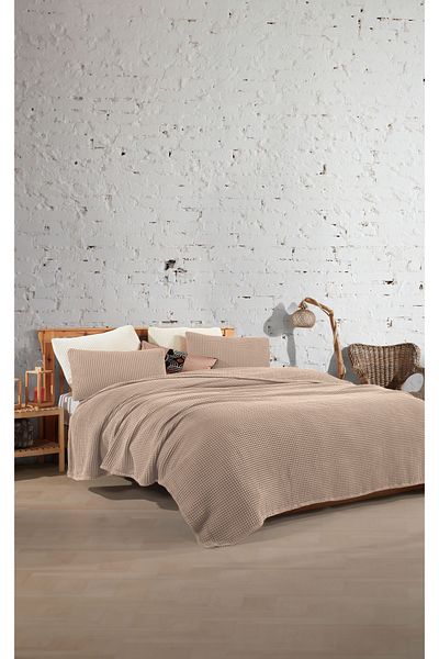 destinyhometex Stone Color 100% Cotton Waffle Double Bedspread Without Fringe 230X250/2 Pillowcases 50X70Cm