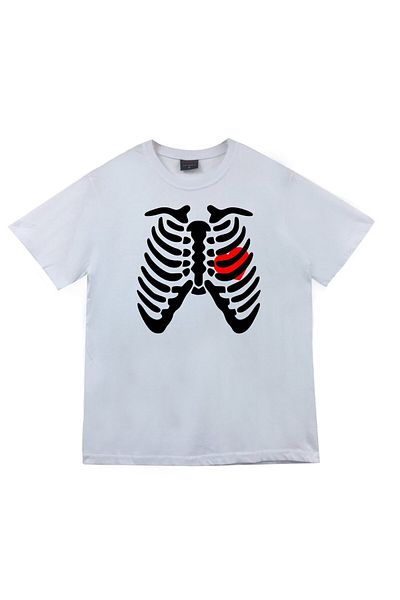 fame-stoned Μπλουζάκι Unisex White Skeleton Rib Cage Skull με στάμπα