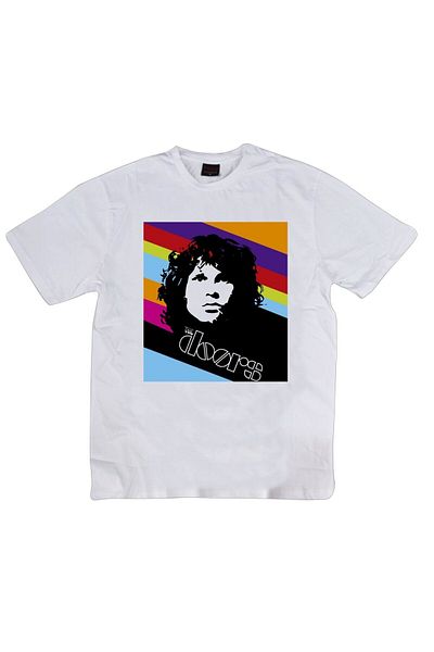 fame-stoned Tricou alb unisex 100% bumbac cu imprimeu The Doors