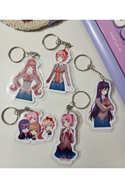 nihonwosekai Doki Doki Anime Anahtarlık Seti Pvc Laminasyon Kaplama