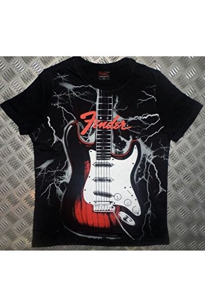 fame-stoned Fender Printed Unisex 100% Cotton Black T-Shirt