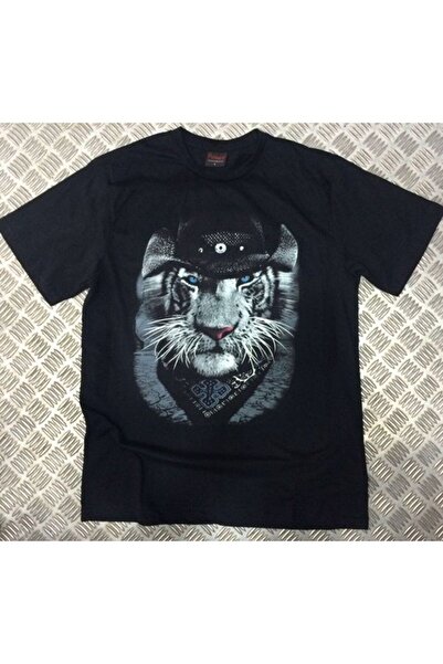 fame-stoned Lion Tiger Štampano Unisex 100% pamuk Crna T-shirt