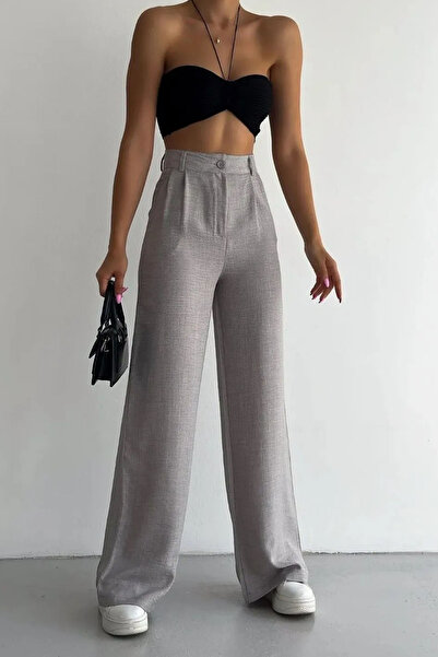 Swana Melaj lanene široke pantalone - sive