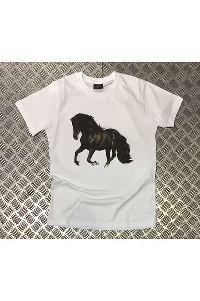 fame-stoned Λευκό άλογο με στάμπα Unisex 100% βαμβακερό λευκό μπλουζάκι